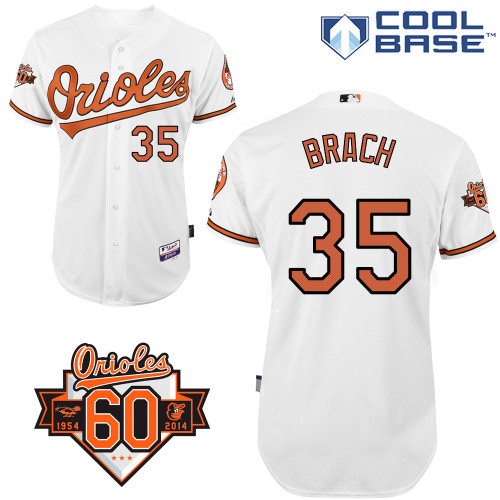 Brad Brach #35 MLB Jersey-Baltimore Orioles Men's Authentic Home White Cool Base/Commemorative 60th Anniversary Patch Baseball Jersey